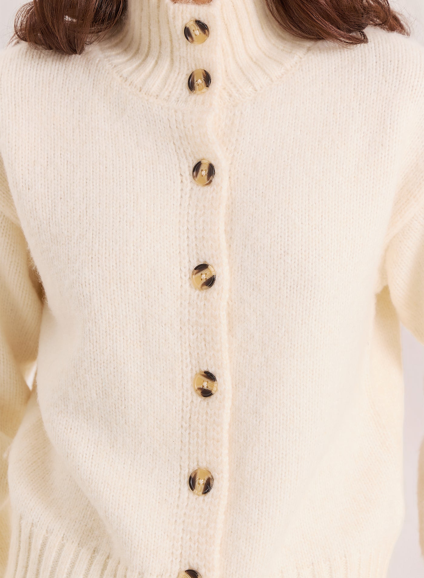 Cream Knitted Ribbed Cuff Button Down Cardigan